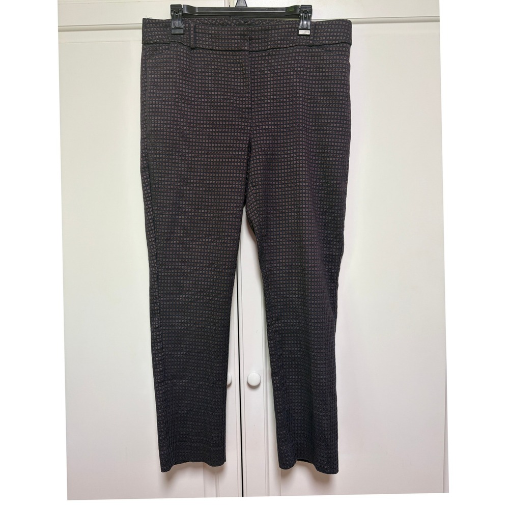 LOFT Marisa‎ Skinny Pants Size 14 Dark Navy Burgundy Geometric Floral Shimmer